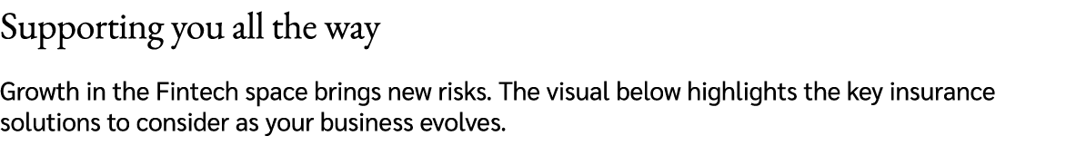 Supporting you all the way Growth in the Fintech space brings new risks. The visual below highlights the key insuranc...